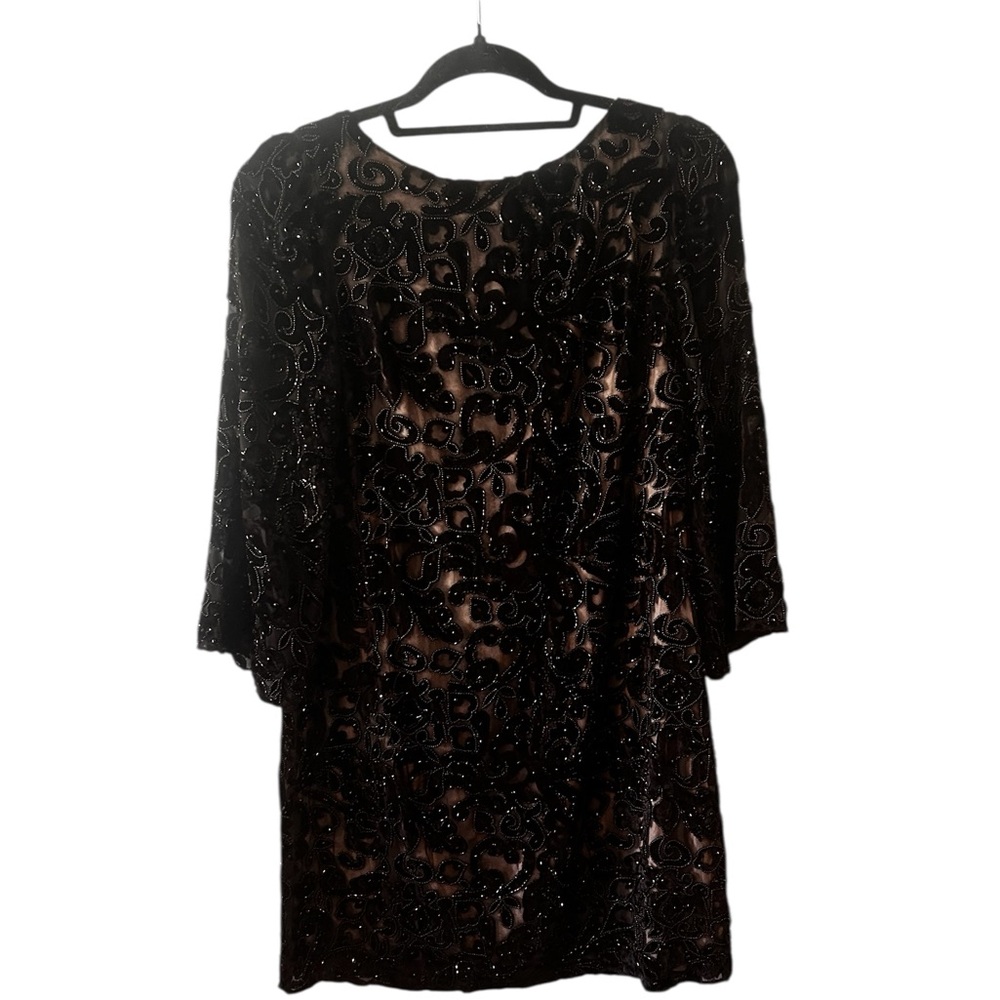 Alice Olivia Riska beaded burnt out velvet devoré cocktail dress black size 2